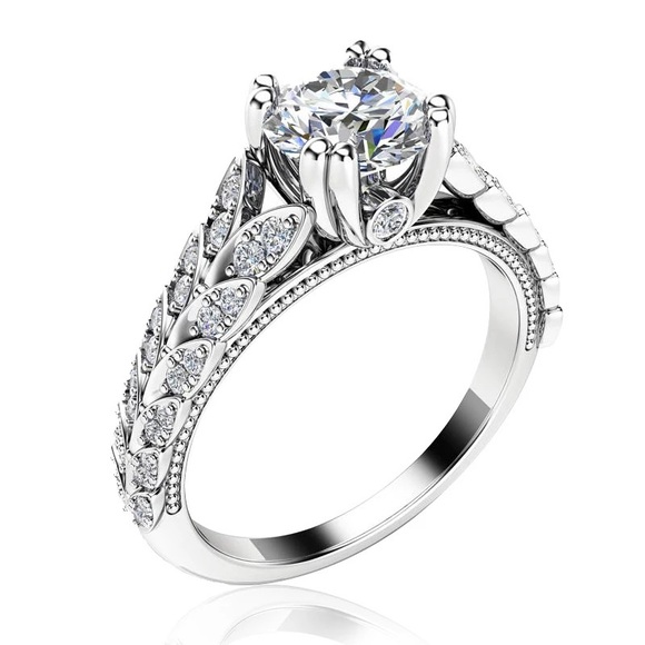 New Women’s 925 Silver Beautiful Feather Leaves Diamond Ring - Picture 2 of 6